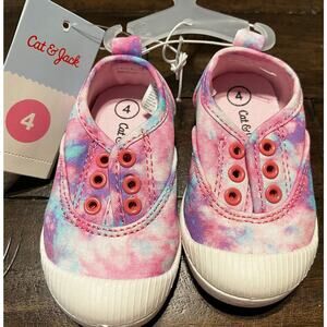 Cat Jack Pink Purple Girl’s Tennis Size 4 Slip-On Canvas Tie-Dye Shoes Girl NWT